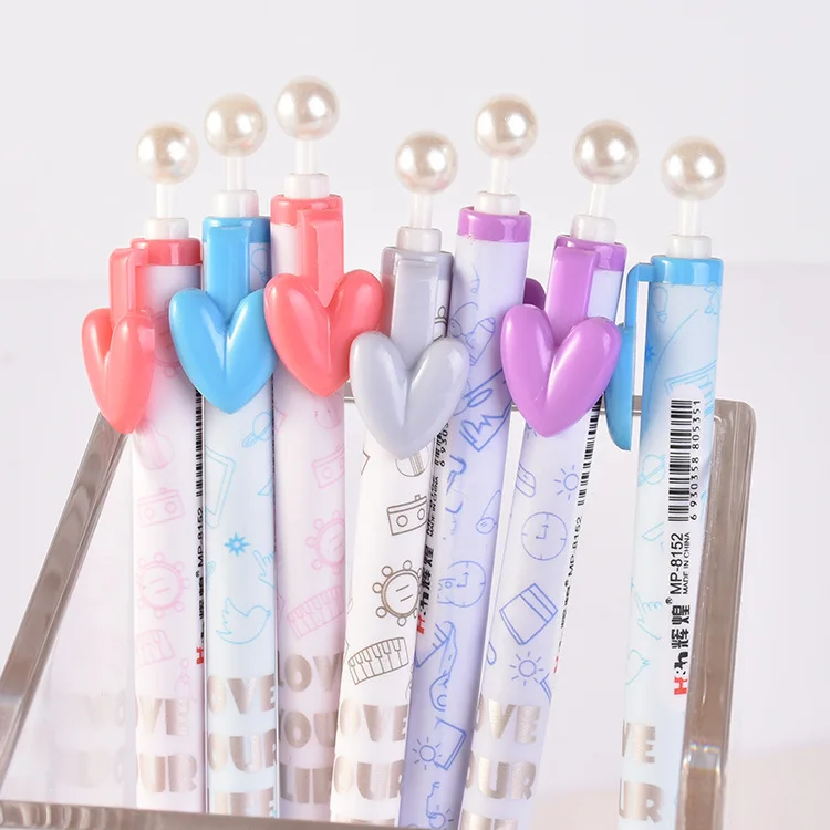 

48pcs cute mechanical pencils lead 0.7mm kawaii pearl heart automatic pencil for school writing pencil 0.5 korean stationary