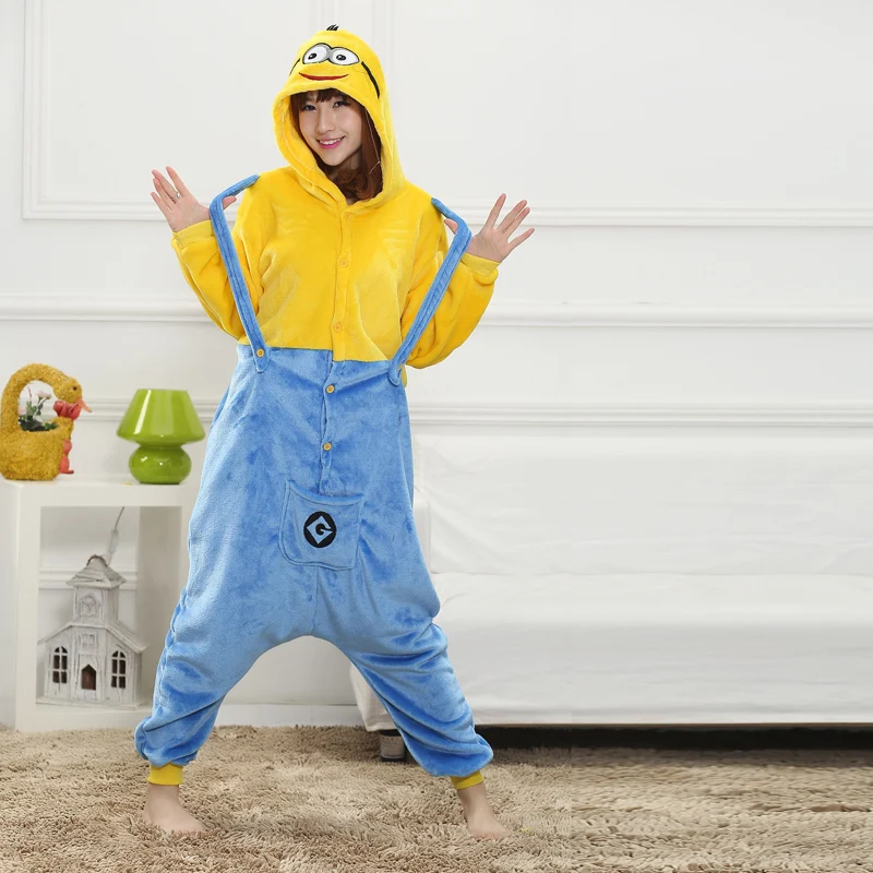 Minions Onesie Animal Kigurumi Pajamas Adult Sleep Winter Costume Kawaii Women Overall Halloween Party Soft Flannel Jumpsuit  (1)