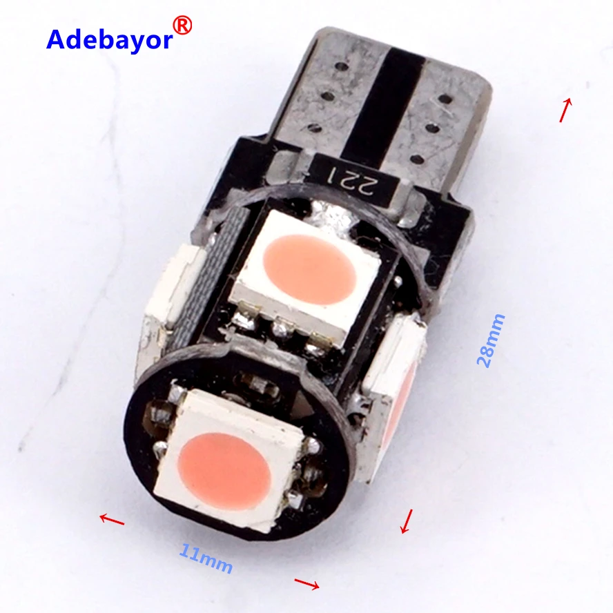 100 шт. T10 194 W5W 5 SMD 5050 Светодиодная лампа CANBUS без ошибок внутренняя автомобильная 1 Вт клиновидная боковая лампа белого, синего, красного, розового, голубого цвета