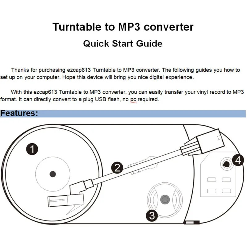Ezcap613P 33/45 об./мин. рекордер преобразует виниловые пластинки в MP3 конвертеры для сохранения музыки в USB флэш-накопитель/SD карты колонки