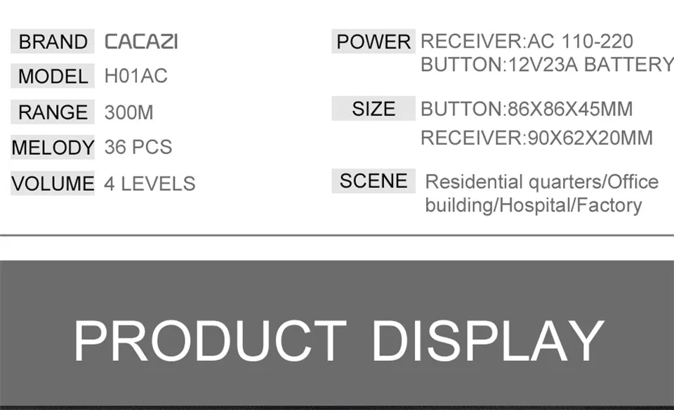 Беспроводной дверной звонок CACAZI водонепроницаемый 1 Батарейная кнопка+ 2 приемника 300 м дистанционный светодиодный светильник Домашний Беспроводной звонок 36 колокольчиков 4 громкости