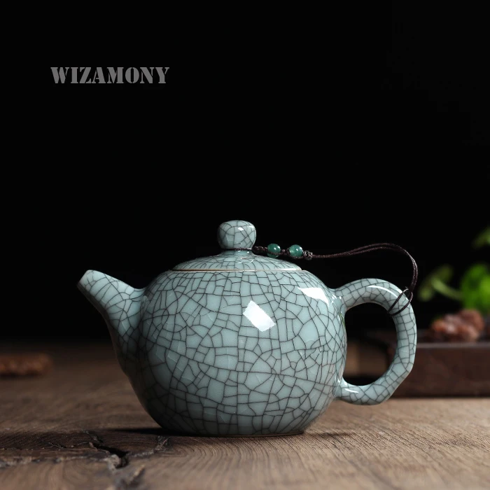 

240ml Hot Sale Crackle Glaze Brother Kiln Longquan Celadon Zisha Ceramics Arts TayShi Pot Porcelain yixing Clay Antique Teapot