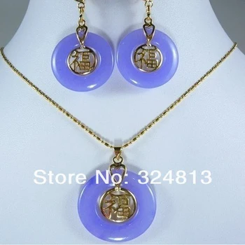 

New Women's fashion beautiful purple jade Pendant Earring jewelry set
