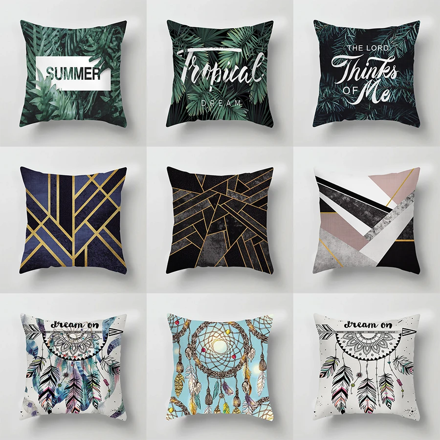 

GNORRIS Print Decorative Pillowcases Polyester Throw Pillow Case Green plant geomet Pillow case Cushion Case Bed Decorative