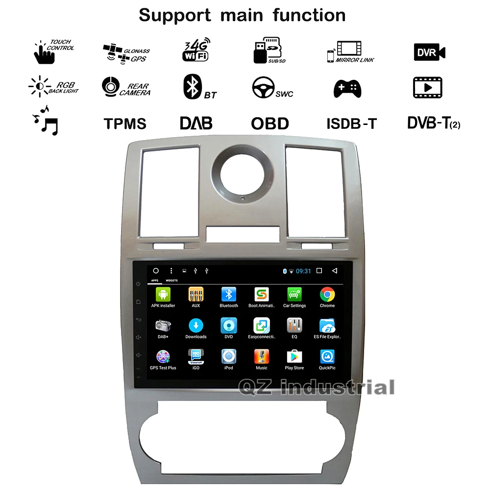 Excellent QZ industrial HD 9" Android 8.1 T3 for Chrysler 300C 2000-2014 Car DVD Player with GPS 3G 4G WIFI BT RDS Navigation Radio Map 1