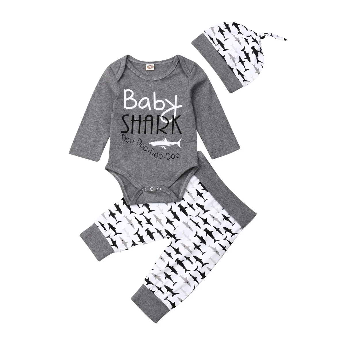 

3pcs Newborn Baby Boy Clothes SHARK Romper Pants Trousers Outfits Hat