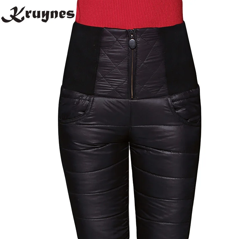 Kopen 2018 vrouwen Broek Broek Winter Hoge Waisted Outer Wear Vrouwen vrouwelijke Mode Slanke Warme Dikke Eendendons Broek Broek skinny