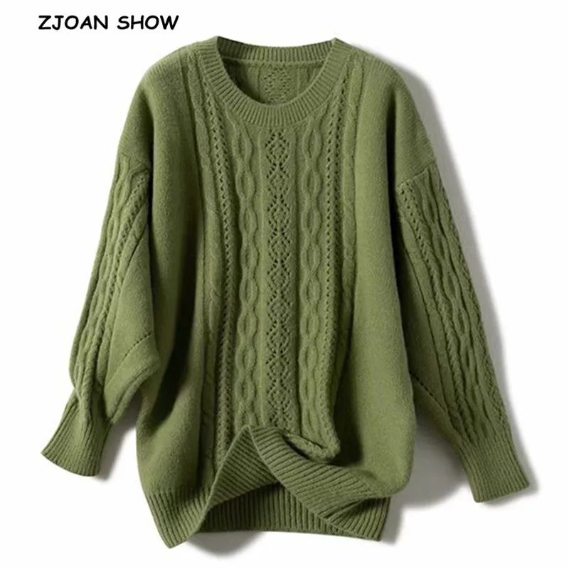 

4 Color 2019 BF style kink Twist Striped O neck Loose Pullover Vintage Woman Long Bat sleeve Knit Loose Sweaters Oversize Jumper