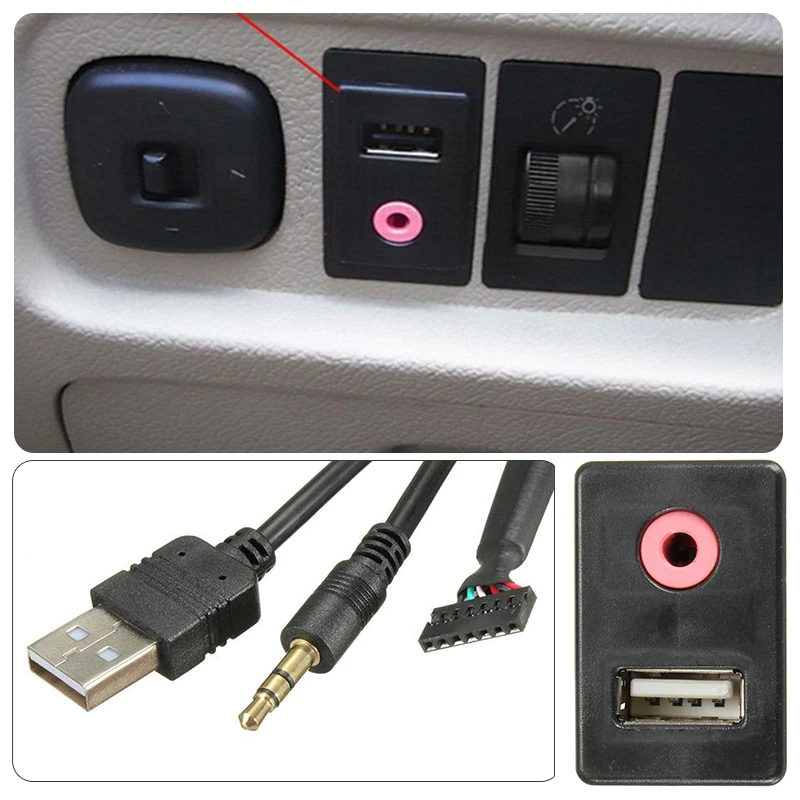 New Car 3.5mm AUX Headphone Flush Mount Audio Modification Panel Input Adapter Kit