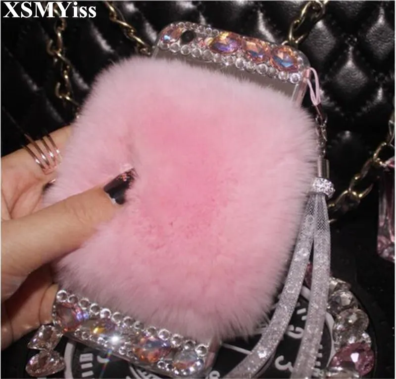 

Luxury Rabbit Fur Plush Rhinestones Case For Huawei Honor 8 9 10 20 Lite V10 V20 7X 8X Nova2 3 4 5 Diamond Soft Cases Back Cover