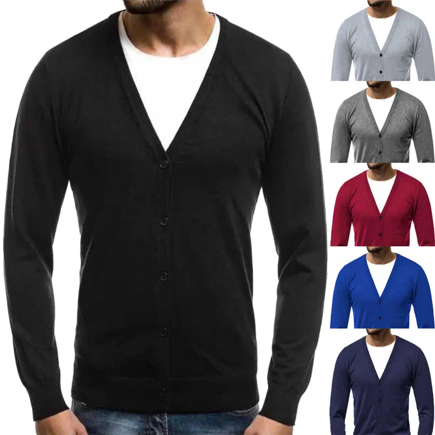 Однотонный удобный вязаный свитер, мужской осенний зимний теплый пуловер, кардиган на пуговицах, блузка, топы, мужской зимний свитер