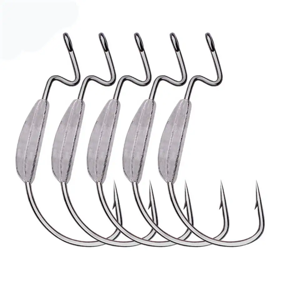 

5pcs Offset Hook Weighted Wide Gap Weedless Soft Fishing Lure Bait Worm Fishhook 1/0-4/0 1.5g-4g Saltwater Freshwater Tackle
