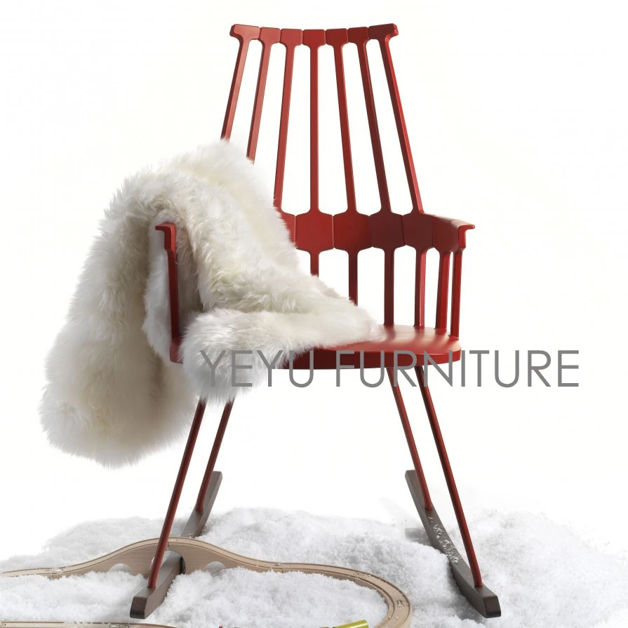 Современный дизайн пластикового и цельного деревянного кресла-качалки. Модное кресло для отдыха. Кресло-качалка с подлокотником. Пластик кресло-качалка