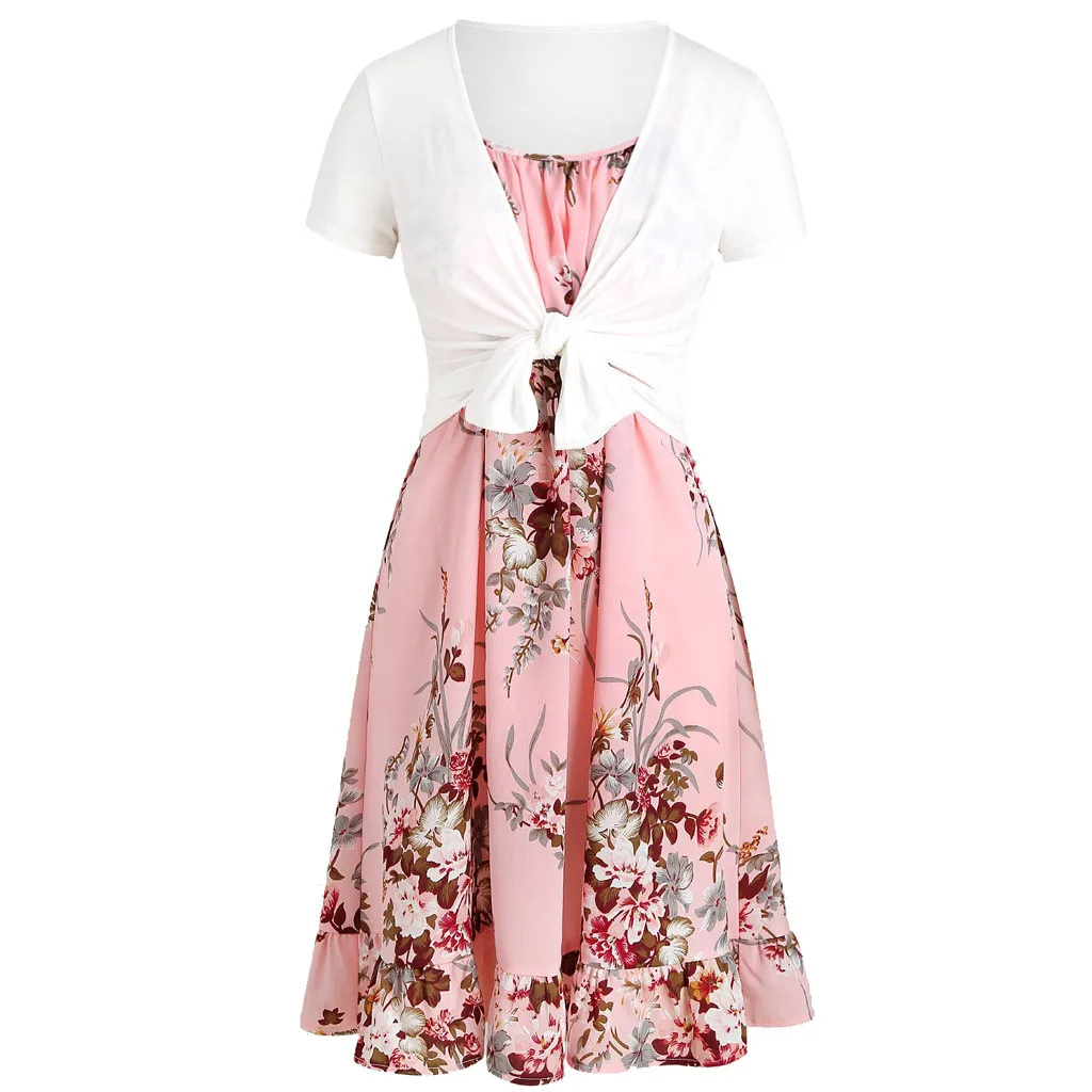 

Women Casual Summer Dress Cami Flower Pattern Dress With Crop T-shirt dresses woman party night summer dresses 2019 vestidos NEW