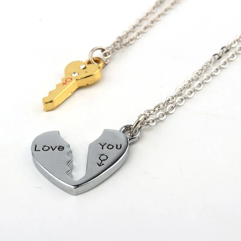 Ожерелье в виде разбитого сердца с серебряным покрытием 2 шт.|heart necklace|necklaces for