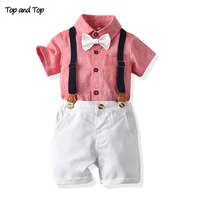 Top and Top Baby Boys Clothes Summer Toddler Boy Clothing Sets Short Sleeve Bow Tie Shirt Tops