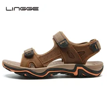 LINGGE/Новинка; модные мужские сандалии; большие размеры 39-45; ; летняя пляжная обувь; повседневные мужские сандалии из натуральной кожи;#2626