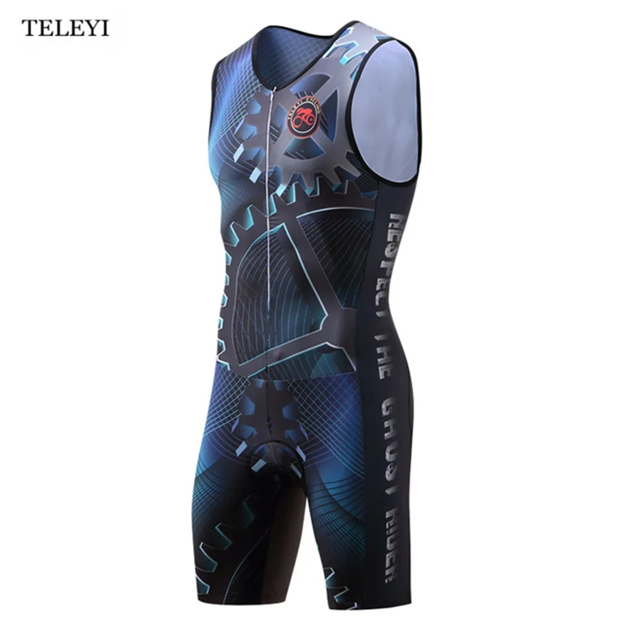 

TELEYI Men One Piece Compressed Cycling Jersey Professional Triathlon Outdoor Sports Wear Quick Dry S-4XL