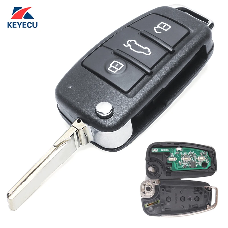 KEYECU Replacement Flip Remote Car Key Fob 3 Button for Audi A4 Quattro