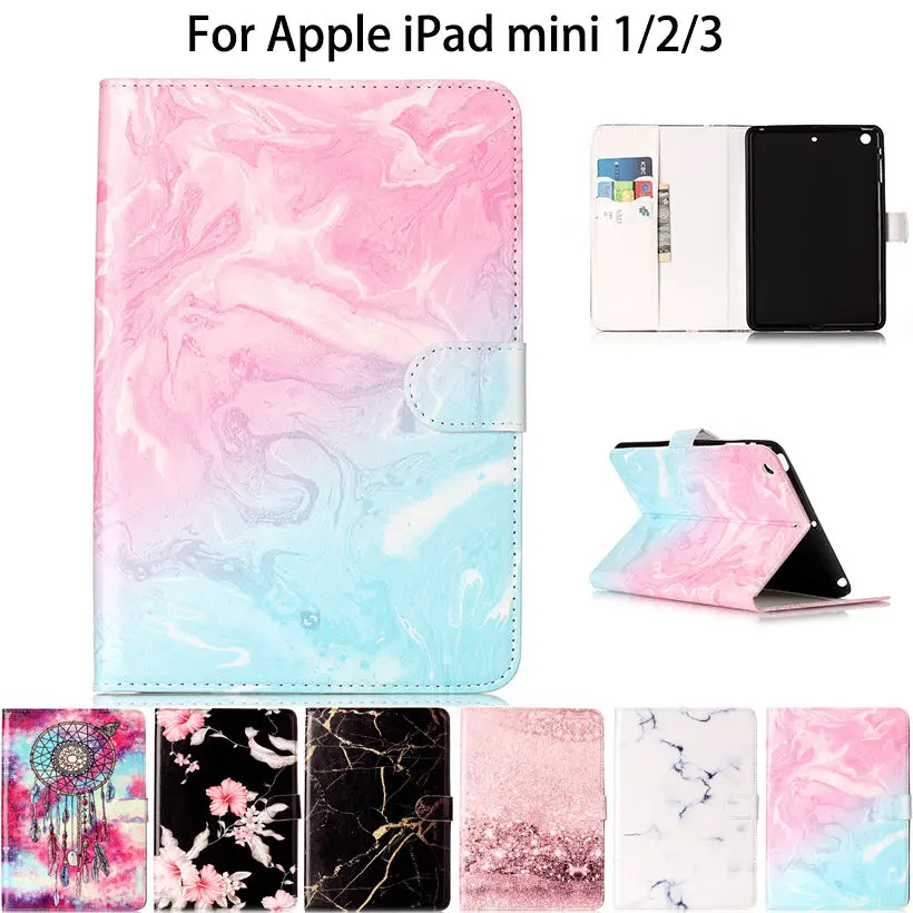 Fashion Flower Marble Pattern Cover For Apple iPad Mini 3 2 1 Case