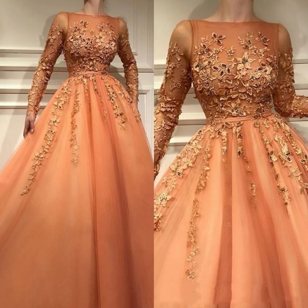 

Modest Long Sleeves Evening Dresses With Appliques Lace Sequins Beads Prom Dress Women Formal Wear Mother Of The Bride Dress