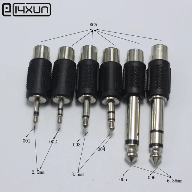 6Pcs RCA Female jack to 2.5mm 3.5mm 6.35mm Male Plug Audio Headphone Adapter Jack Mono Stereo