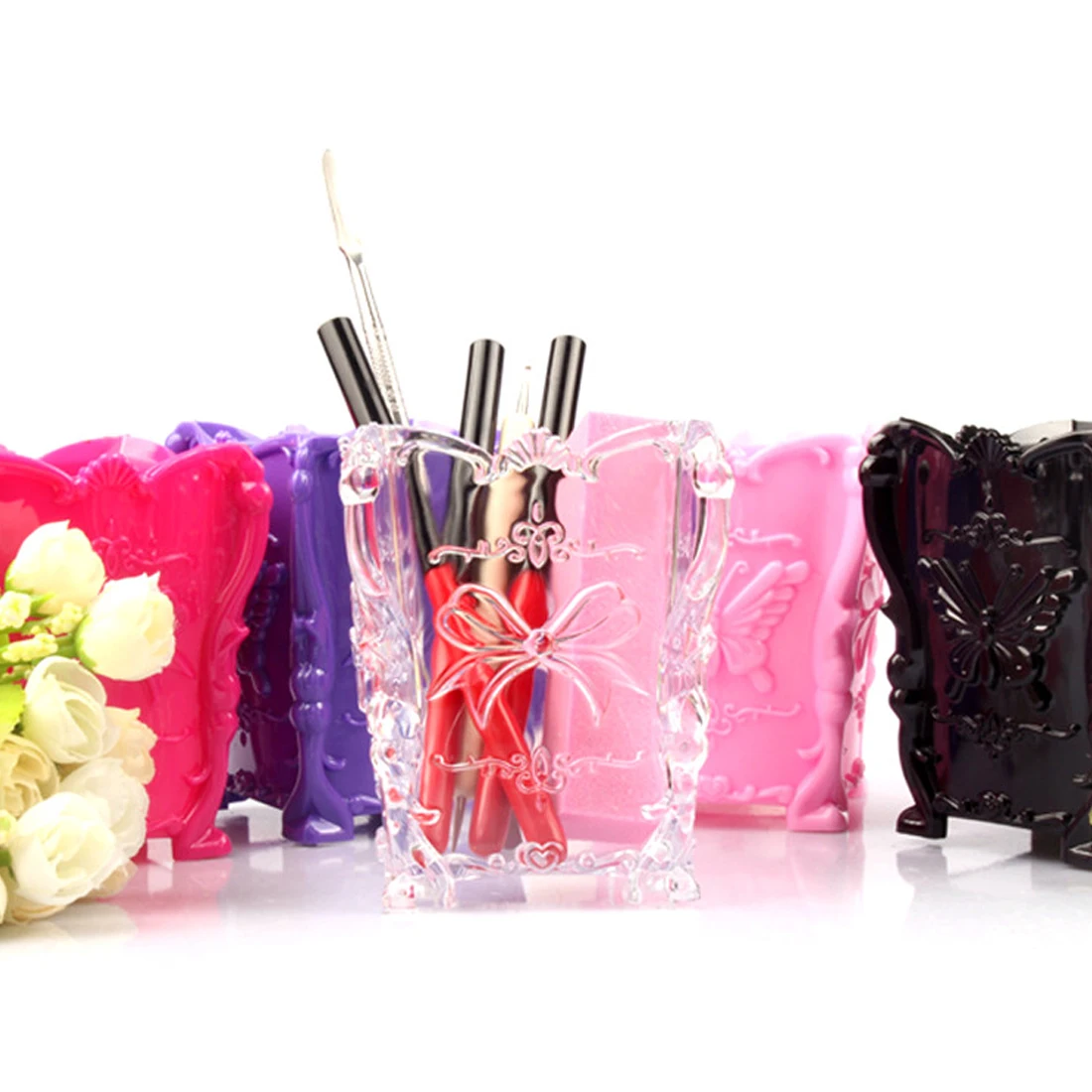  3D Butterfly Design Acrylic Vintage Makeup Brush Lipstick Holder Nail Art Pen File Storage Box Cosm