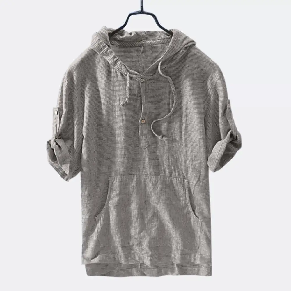 

Hoodies Men Summer Baggy Cotton Linen Hoodie Men's Breathable Striped Pocket Harajuku Sweatshirt Sudadera Hombre Drop shipping c