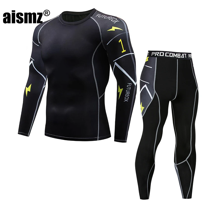 Aismz Men Thermal Underwear Sets Fashion Printing Compression Fleece Sweat Quick Drying Thermo Underwear Men Clothing Long Johns men's thermal underwear sets Long Johns