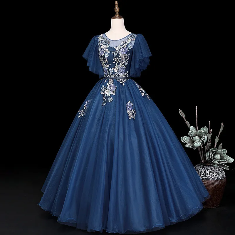 Это YiiYa Темно-Синие Свадебные платья длиной до пола с аппликацией, бисероплетение, платья для невесты с круглым вырезом De Novia Casamento BL089