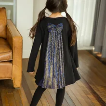 Новое платье для девочек осень-зима г., милое платье для малышей Детские вечерние платья принцессы с бантом, платье-рубашка из плотного бархата для малышей#3459