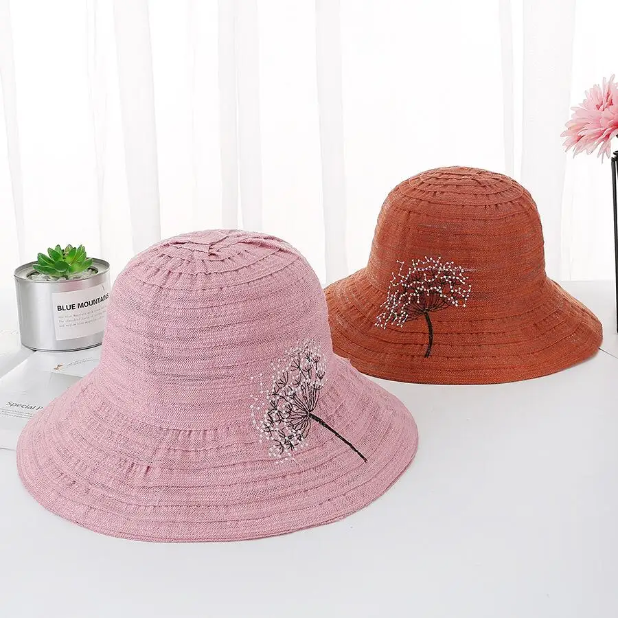 4 цвета хлопок Одуванчик вышивка для женщин Панама Модные тенты Рыбак шапки сезон: весна-лето шапки осень