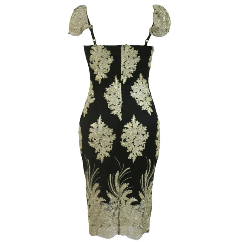 Elegant Lace Black Gold Embroidered Bodycon Dress - Dresses - Uniqistic.com