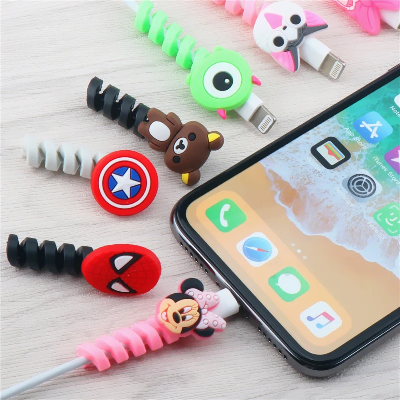 

2PCS Cartoon Cable Protector Spiral Tube Cable Winder Wire Organizer Cord holder cable saver Protetor for iPhone samsung cable