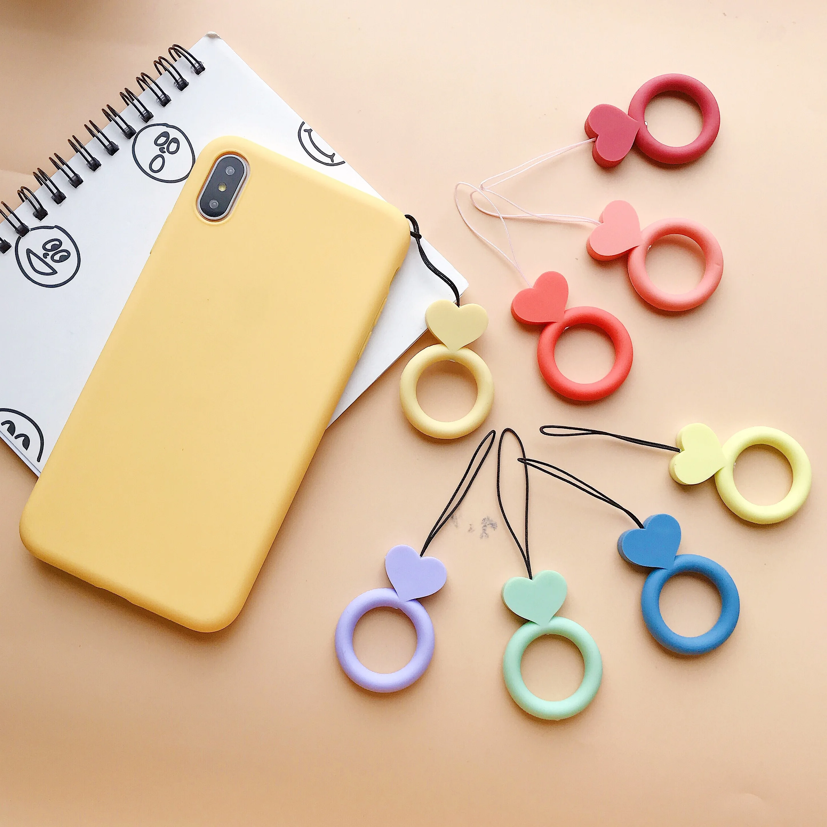Candy Silicon Ring Lanyard For iPhone 7 Case Universal Phone Strap Charm Hanging Rope For Samsung Phone Case Ring Straps Love