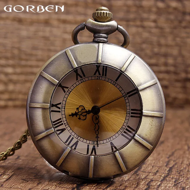 Gorben watch copper case Roman number glass dial quartz pocket watch transparent Gorben watch copper case Roman number glass dial quartz pocket watch transparent