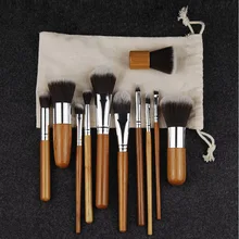 Натурального бамбука профессиональные 11 шт. набор кистей для макияжа Фонд Blending Brush Инструмент косметические наборы набор для макияжа Brusher