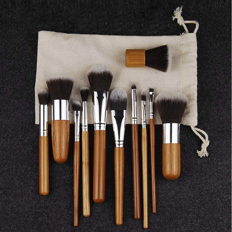

Natural Bamboo Professional 11pcs Makeup Brushes Set Foundation Blending Brush Tool Cosmetic Kits Makeup Set Brusher