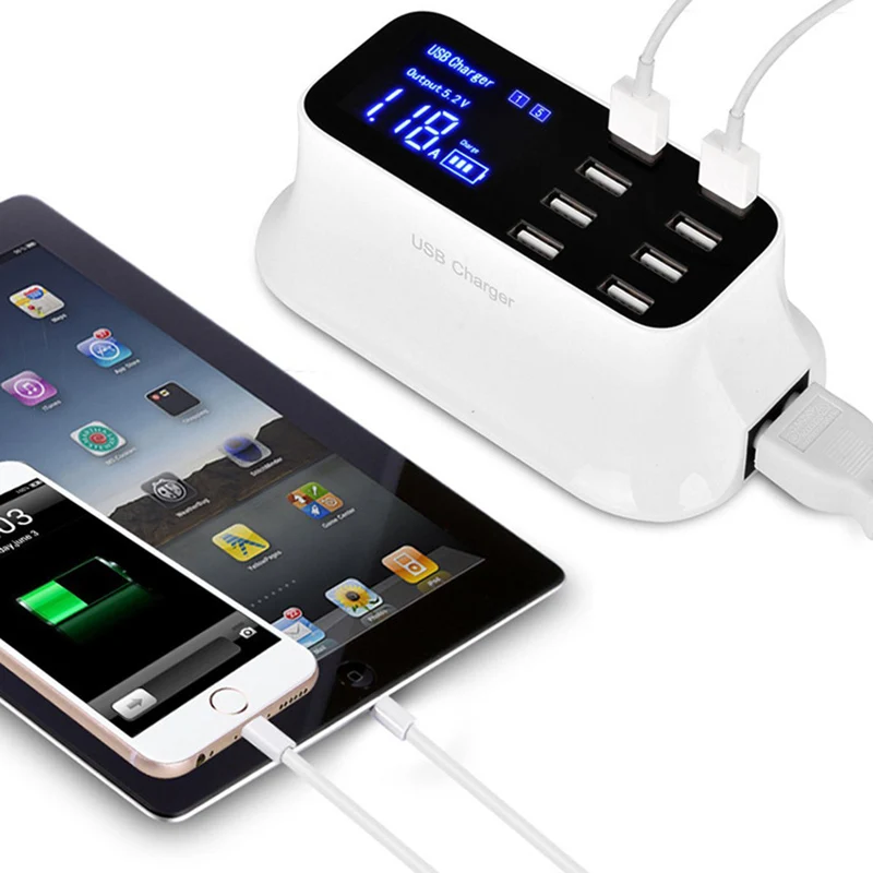 

Charging Stations Fast Charger 8 Port USB Hub LCD Screen For Mobile Phone Travel