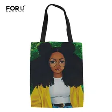 FORUDESIGNS Art Black African Girl Printing Reusable Shopping Bags Women Shopper Bag Teenagers College Book Bags Females Bolsa