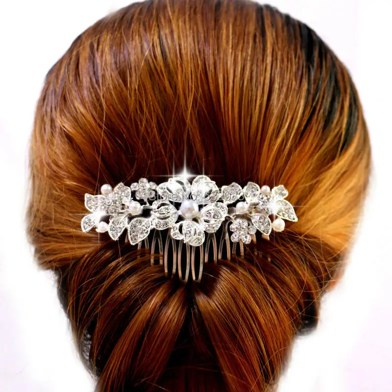 Красивые шпильки с цветами свадебная тиара серебряного цвета имитация жемчуга и кристаллы для свадьбы гребни украшение для волос аксессуары