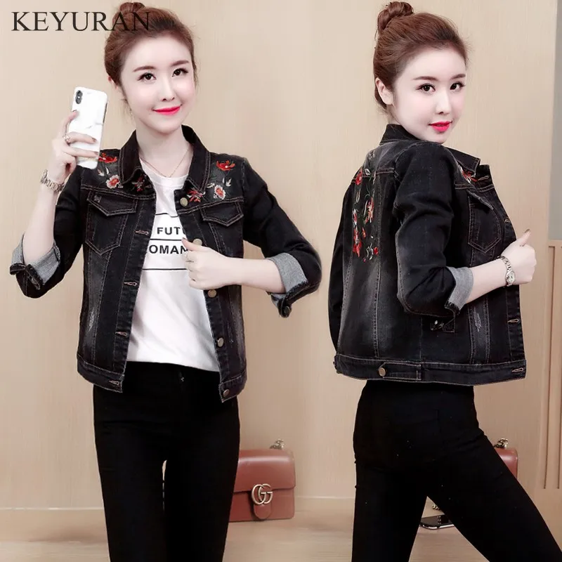 Finest  Women Denim Jacket Real Jaquetas Feminino 2019 New Spring Autumn Female Long Sleeve Flower Embroide
