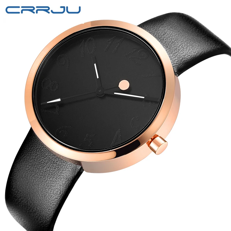 

CRRJU Top Casual Brand Simple Style Wrist Watch Leather Analog Quartz Women's Watches Black Fashion Modern Time Hour Clock Watch
