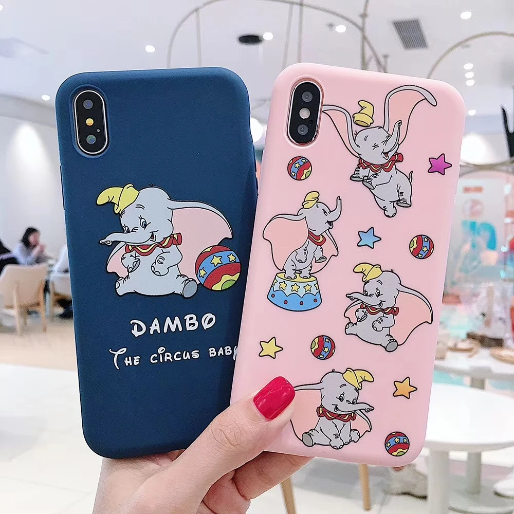 

Cute Dumbo Matte Silicone Phone Cases for iPhone X XS 7 8 Plus Cartoon Elephant Soft Covers for iPhone XR XS MAX 6 6S Plus Funda