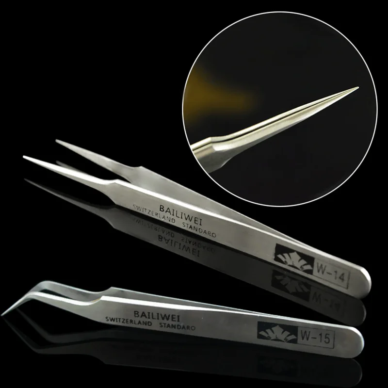 

Professional 2pcs Stainless Steel Tweezers Curved + Straight Eyelash Tweezers for Eyelash Extensions Free Shipping