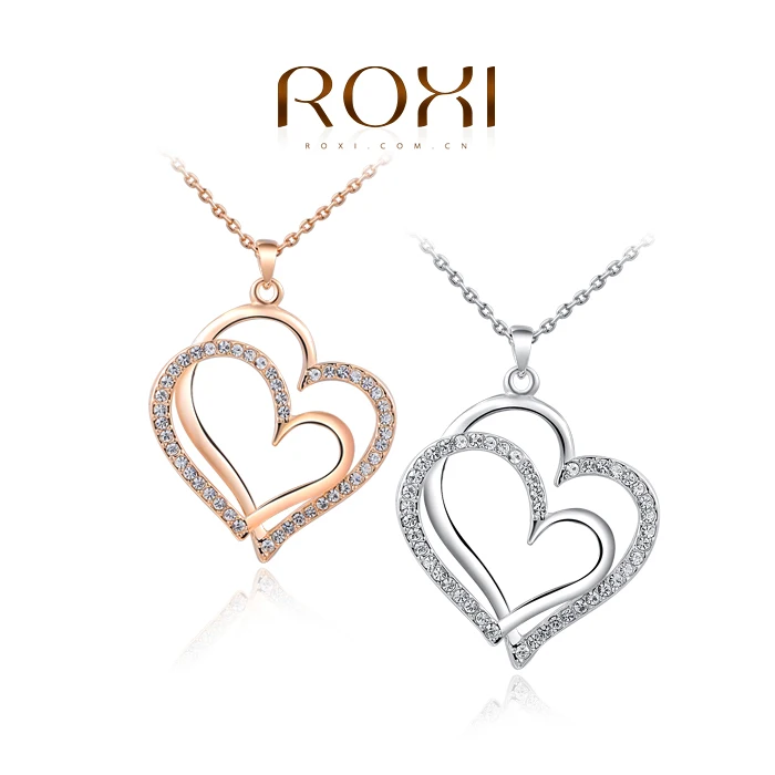

ROXI Hot Rose Gold Color Double Heart Necklaces Pendants Elegant Crystals Zirconia Necklace for Women Jewelry Valentine' Gifts