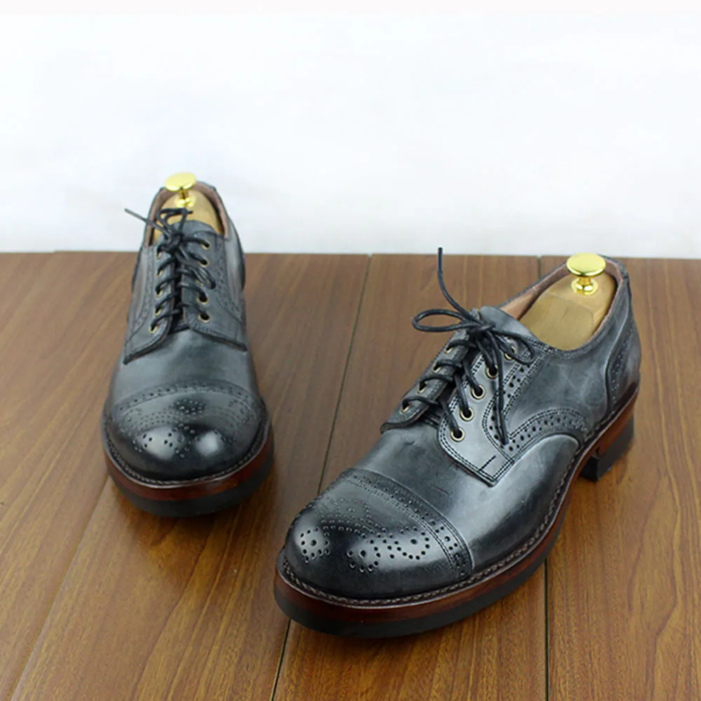 Роскошная обувь для мужчин sipriks, брендовая мужская прошитая обувь с перфорацией типа «броги» в стиле ретро, Классические модельные оксфорды, толстая нескользящая резиновая обувь, мужская обувь - Цвет: S8990-1A