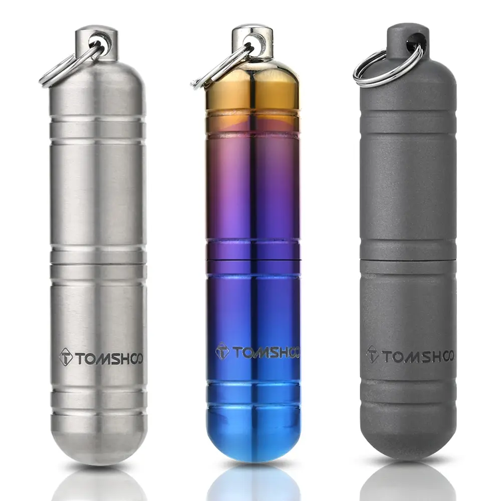 

TOMSHOO Titanium EDC Container Waterproof Pill Box Medicine Case container Bottle Holder Keychain Camping Survival Travel Kit