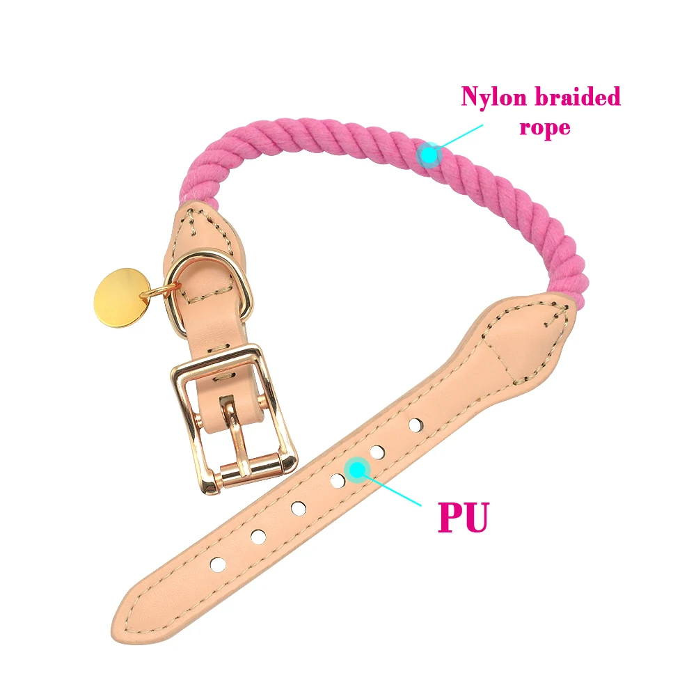 Индивидуальный кожаный ошейник для собак, персонализированные ошейники для собак, ID Ошейники, плетеный нейлоновый ошейник с именем питомца для маленьких и средних собак, Pitbull s m