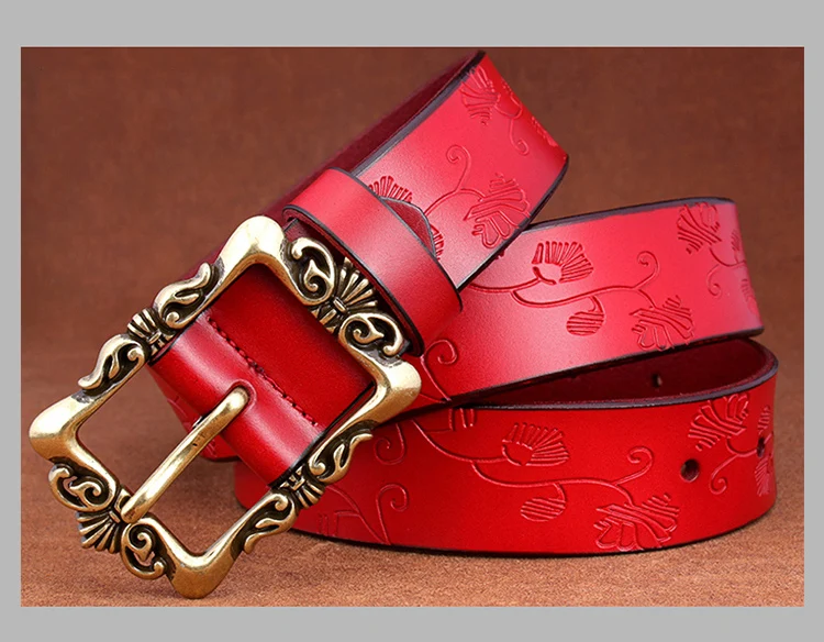 designer belts women Fashion Wide Genuine leather belts for women Vintage Floral Pin buckle Woman belt High quality second layer Cow skin jeans strap waist belt for women